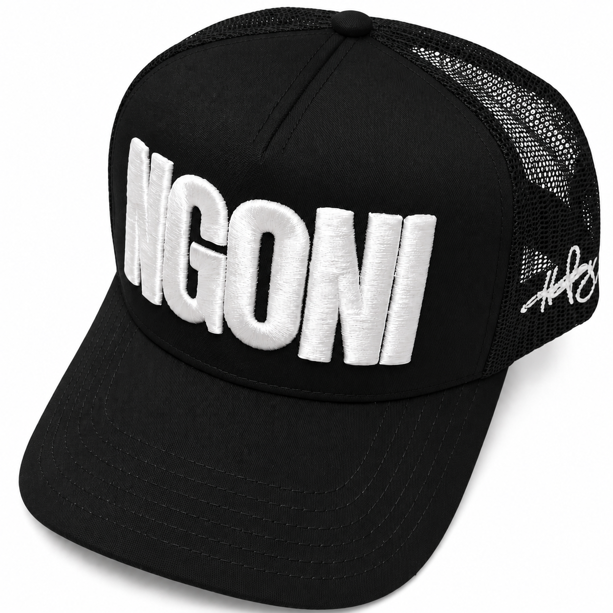 Black Trucker Hat (White/Ngoni)