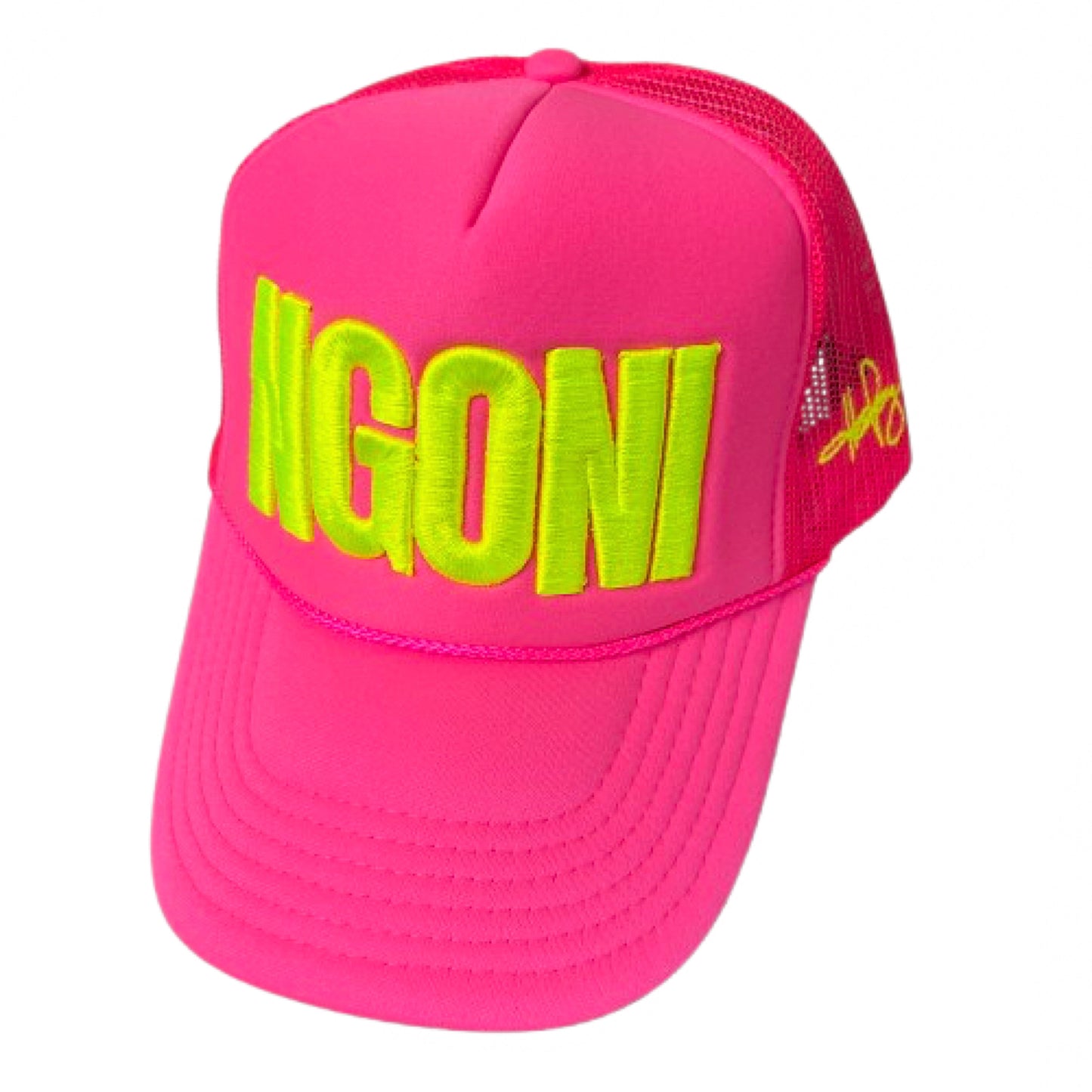 Neon Pink "Miami Carnival" South Beach Edition Foam Trucker Hat (Lime/Ngoni)
