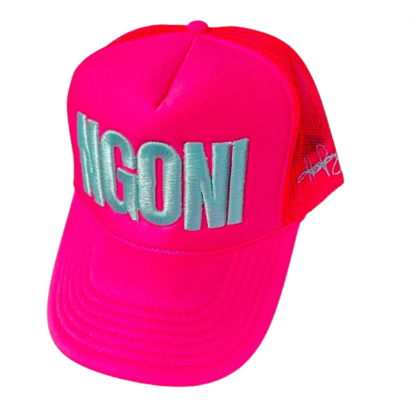 Neon Pink "Miami Carnival" South Beach Edition Foam Trucker Hat (Cyan/Ngoni)