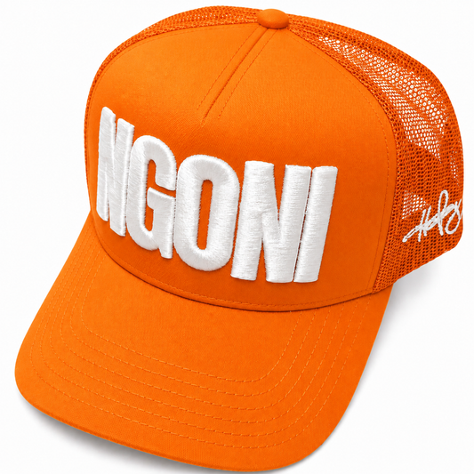 Neon Orange Trucker Hat (White/Ngoni)