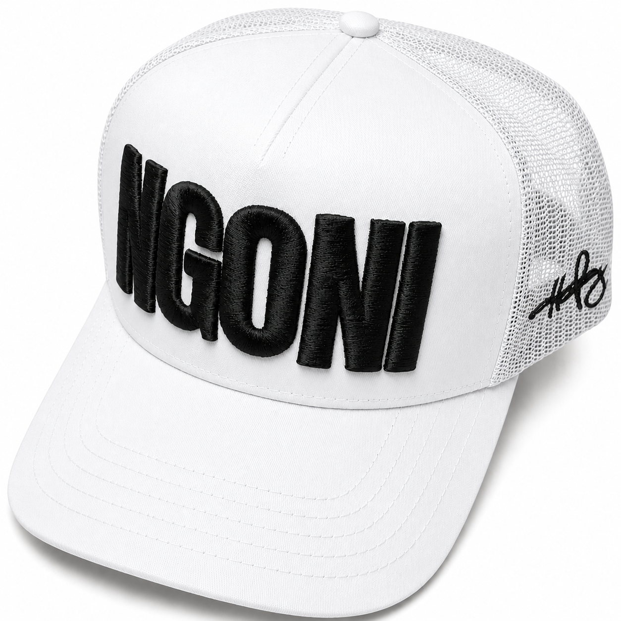 White Trucker Hat (Black/Ngoni)