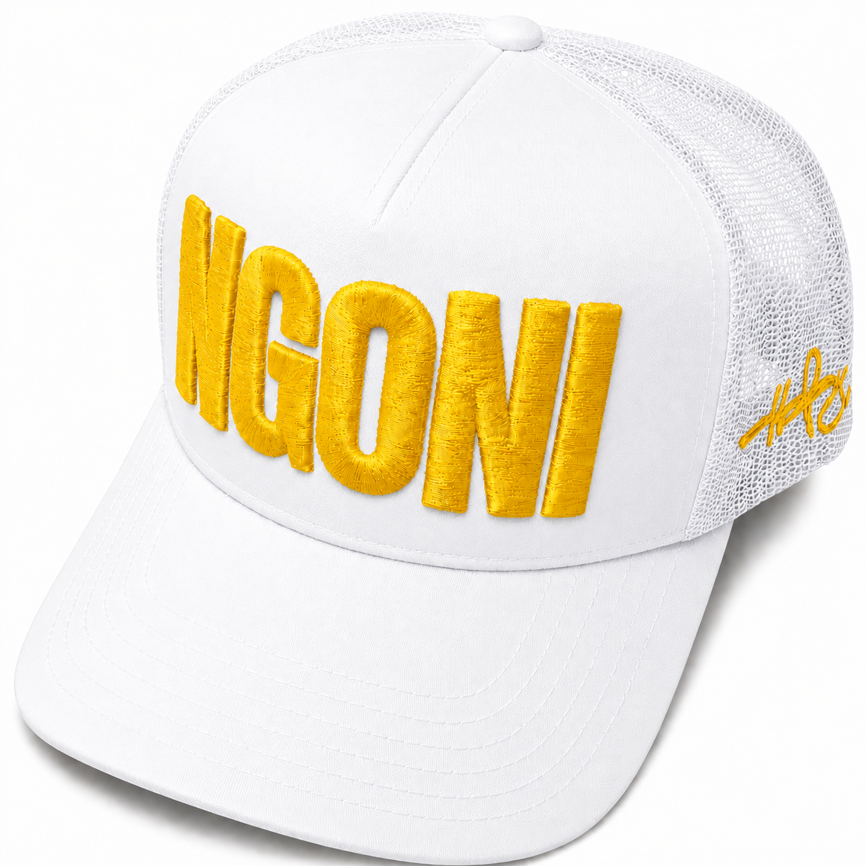 White Trucker Hat (Mustard/Ngoni)