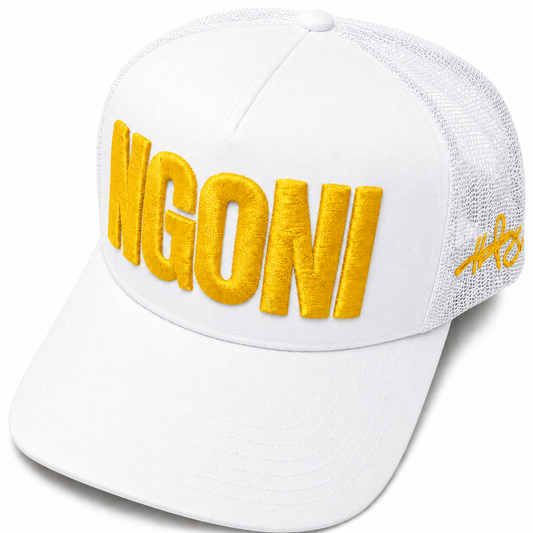 White Trucker Hat (Mustard/Ngoni)