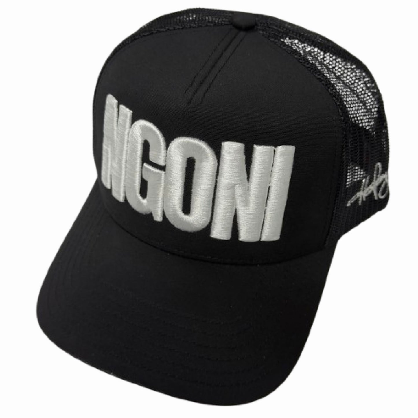 Black Trucker Hat (White/Ngoni)